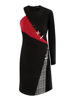 Versace Black, Red & Houndstooth Asymmetric Dress