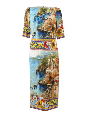 Dolce & Gabbana Embellished Sorrento Postcard Midi Dress