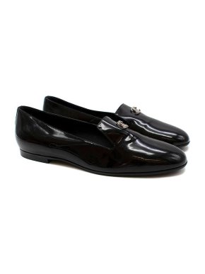 Chanel Black Patent Leather CC Logo Loafers
