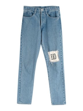 Enfants Riches Deprimes Distressed Logo Patch Straight Leg Jeans