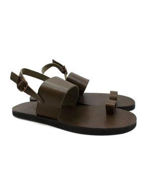 Ancient Greek Olive Leather Thong Flat Sandals