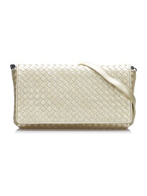 Bottega Veneta Metallic Gold Intrecciato Crossbody Bag