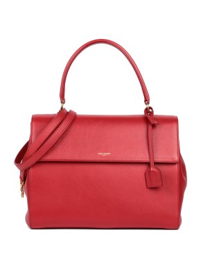 Saint Laurent Red Calfskin Leather Top Handle Moujik Bag