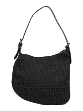 Fendi Black Zucca Canvas & Black Calfskin Leather Vintage Ostrik Baguette