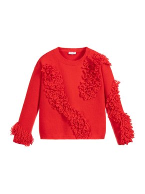 Red Virgin Wool 3D Yarn Detailed Jumper