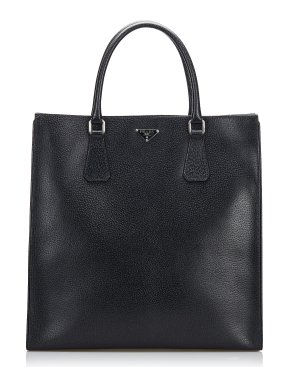 Prada Black Leather Cinghiale Shopping Tote