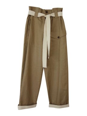 Brunello Cucinelli Contrast Tie Belt Linen Blend Balloon Pants