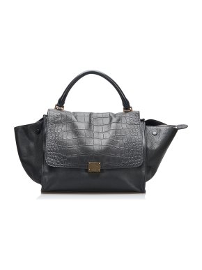 Celine Black Crocodile Embossed Trapeze Shoulder Bag