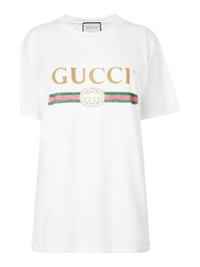 Gucci Distressed Logo Oversized White Cotton T-Shirt
