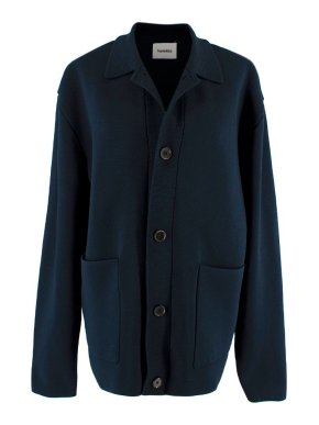 Nanushka Navy Buttoned Ribbed Knit Cardigan