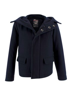 Prada Navy Wool Hooded Coat