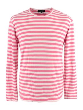 Comme des Garcons Pink & White Striped Cotton Long Sleeved Top