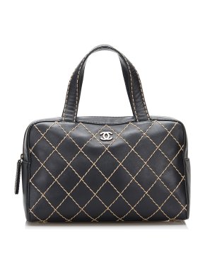 Chanel Black Leather CC Wild Stitch Boston Bag