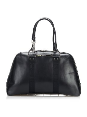 Dior Black Leather Logo Bowling Bag