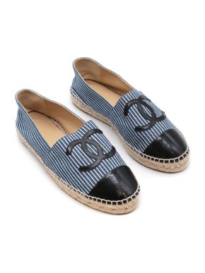 Chanel CC Striped Denim Espadrilles