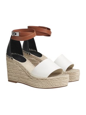 Hermes Cream Leather and Jute Tipoli Espadrille Wedges