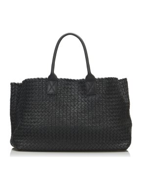 Bottega Veneta Large Black Leather Intrecciato Cabat Tote Bag