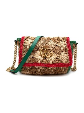 Gucci GG Marmont Raffia Small Shoulder Bag