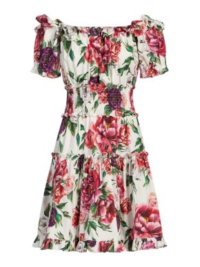 Dolce & Gabbana Peony & Rose Printed Cotton Poplin Dress