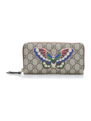 Gucci GG Supreme Butterfly Embroidered Continental Wallet