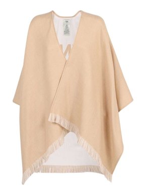 Fendi Logo  Wool Fringed Poncho