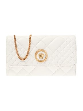 Versace White Leather Icon Medusa Head Quilted Shoulder Bag