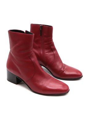 Saint Laurent Red Leather Cuban Heel Ankle Boots