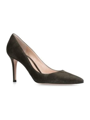 Gianvito Rossi Khaki Suede Pointed Toe Pumps 85