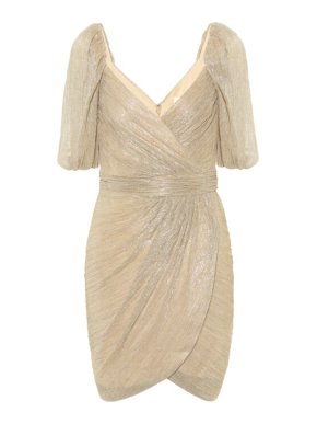 Jonathan Simkhai Gold Pleated Wrap Mini Dress