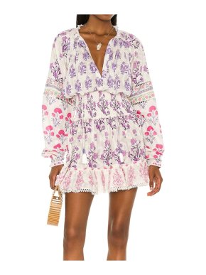 Hemant & Nandita Brio Pink and Purple Print White Cotton Dress