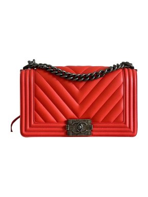 Chanel Coral Chevron Leather Medium Boy Bag