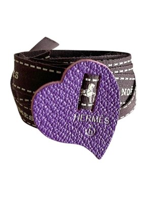 Hermes Purple Petit H Heart Ribbon Charm