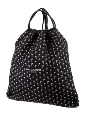 Saint Laurent Teddy Black Canvas Palm Drawstring Backpack