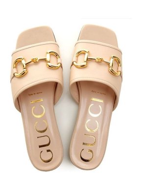 Gucci Beige Leather Horsebit Flat Sandals