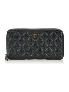 Chanel Black Caviar Quilted CC Zip Around Wallet