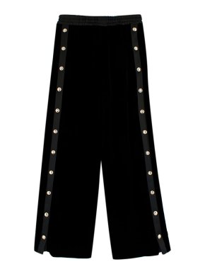 Chanel Black Velvet Popper Button Trousers