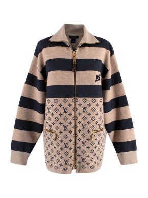 Louis Vuitton Beige & Navy Monogram Zip Up Jacket