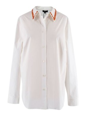 Escada White Shirt with Floral Embellished Collar