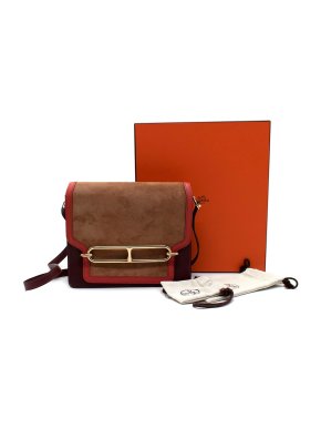 Hermes Roulis Brown and Burgundy Suede & Leather Shoulder Bag GHW