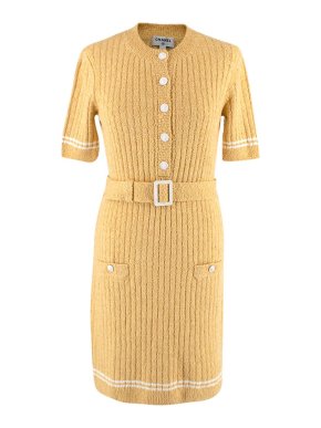 Chanel Yellow Cotton Blend Belted Mini Dress