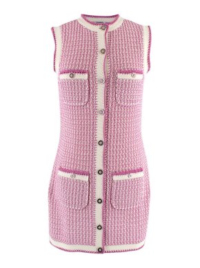 Chanel Pink & White Cotton Knit Dress