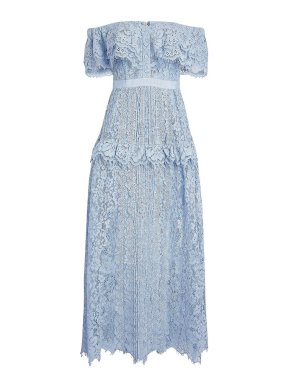Self Portrait Blue Lace Off Shoulder Midi Dress