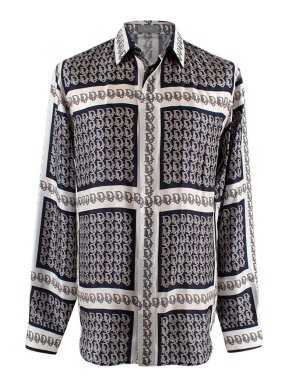 Dior Navy & Grey Oblique Print Silk Shirt