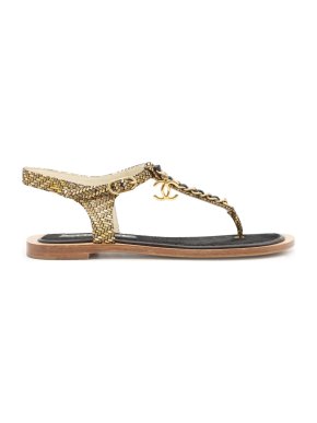 Chanel Gold CC Chain Detail Thong Sandals
