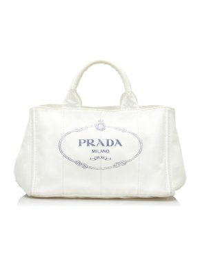 Prada Logo Cotton Canvas Tote Bag