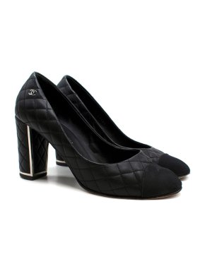 Chanel Black Quilted CC Block Heel Pumps