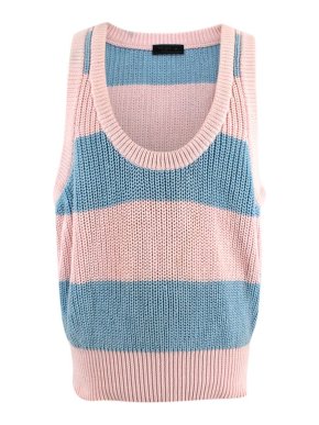Prada Oversize Striped Fishermans Knit Tank Top