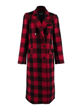Reformation Red and Black Check Long Coat