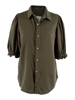 Khaki Green Ruffled Cotton Shirt