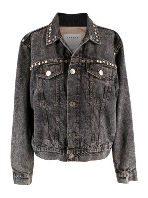 Sandro Mirror Stud Grey Wash Denim Jacket